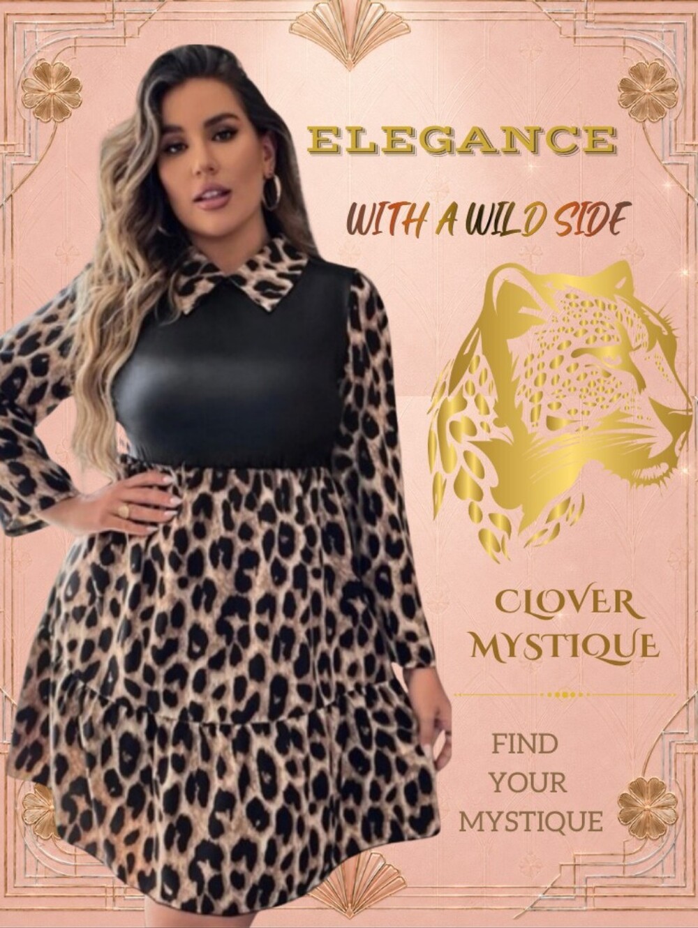 Edgy Black Top Leopard Print Midi Dress